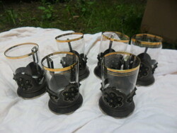 Soviet Russian silver-plated 6 glasses with glass
