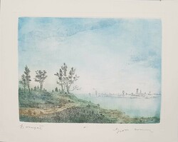Gross Arnold - Dunapart 21,5 x 29,5 cm színezett rézkarc