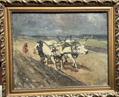 Zsigmond Pálnagy - plowing with oxen (double-sided)