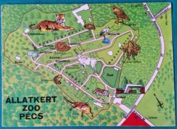 Map postcard - zoo Pécs, used