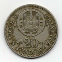 Portugál S. Tomé e Principe 20 centavos, 1929, ritka
