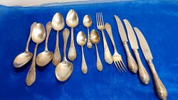Old Russian silver-plated, incomplete cutlery set with 14 decorative handles.