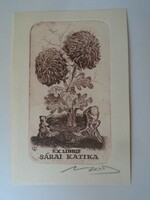 D195872 ex libris - Sarai cat etching-1978 László the Great 1935-2019 signature
