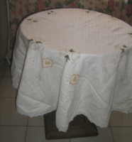 Beautiful embroidered round damask tablecloth