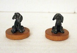 2 Tiny metal, perhaps pewter dog on a wooden plinth