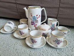 Coffee set with violet pattern from Hólloháza incomplete
