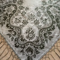 Silk tablecloth, shawl, with woven pattern, 64 x 64 cm + 10 cm fringe