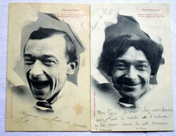 2 darab Antik humoros portré fotó képeslap groteszk arc