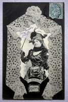 Antik fotó képeslap elegáns hölgy Reneszánsz csipkével körülölelve