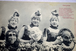 Antik  fotó képeslap szép hölgyek  Karnevál groteszk maszkok