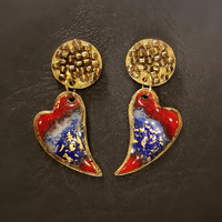 Heart-shaped fire enamel earrings (new, handmade)