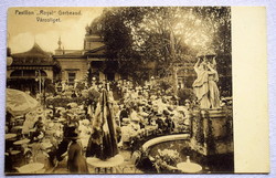 Budapest / Városliget 'royal' gerbeaud pavilion crowd of guests / antique postcard