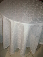 Beautiful vintage floral blue damask tablecloth with a lace edge
