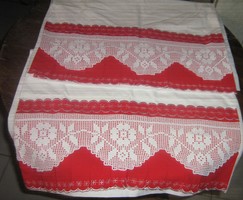 Beautiful red pleated frilly crochet flower lace vintage pillow