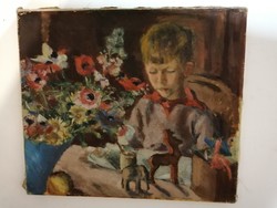 Kisfiú-portré, olaj, vászon, szignózott, 1950-1960 körül?