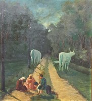 Gajdos János (1912-1950) naiv festőművész olajfestménye 1948-ból - ritka!
