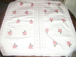 Cute floral madeira lace edge and madeira lace inset floral embroidered tablecloth