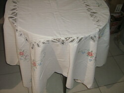 Beautiful hand-embroidered floral cross-stitch tablecloth