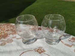 Antique, engraved glass wine glasses 2 pieces for sale!