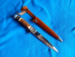 Hubertus Solingen rare double-edged 27cm !! Antler handle hunting dagger hunting knife hunting dagger knife leather case