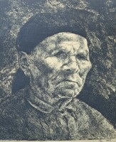 István Szőnyi: old woman (etching) signed
