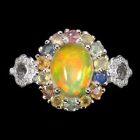 59 And real fire opal sapphire 925 silver ring