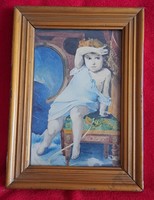 Antik szecessziós gyerek festmény, akvarell kép (M3831)