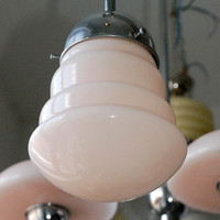 Art deco - Streamline krómozott mennyezeti lámpa felújítva - különleges formájú rózsaszín búra