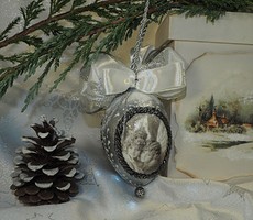 Kézműves ezüst színű vintage karácsonyi dekorációs dísz