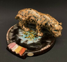 Ágnes S. Kepes: souvenir from Hajdúszoboszló, leopard showy/large ashtray, decorative object, marked, sticker