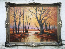 Antik nagy méretű festmény csodálatos színek erdő részlet. 75 x 100 cm! KISS SZIGNÓ!