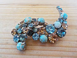 Old turquoise effect and polished glass stone brooch
