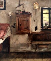 Magyar festő, 1920 körül - Enteriőr órával