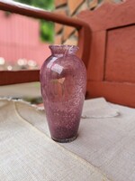Retro lila váza  repesztett Gyönyörű  Fátyolüveg fátyol karcagi berekfürdői üveg