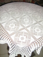 Beautiful hand-crocheted antique white needlework tablecloth