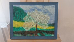 (K) signed landscape painting with 44x34 cm frame