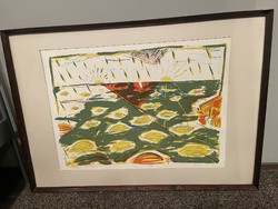 Original imre bukta: lithograph entitled landscape