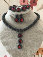 Necklace, bracelet, earring set with rivoli stone
