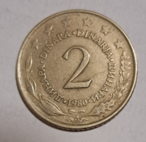 2 Dinár Jugoszlávia, 1980