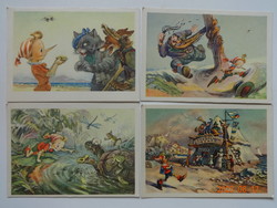 4 db régi orosz rajzos, postatiszta képeslap együtt - a Pinokkió meséből -   sahonora felhasználónak