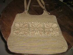 Beautiful vintage style beige crochet reticule bag
