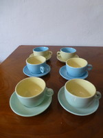 Beautiful, retro, colorful, blue, yellow, turquoise ceramic coffee set, unused! In its original box!
