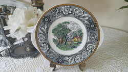 English faience woodland multicolor serving bowl with handle