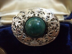 Filigree brooch beautiful flawless green stone