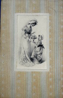 Antik dombornyomott szecessziós üdvözlő képeslap metszet jellegű zsánerképpel