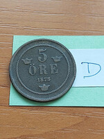 Sweden 5 öre 1875 bronze, ii. Oscar #d