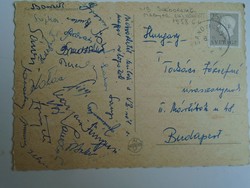 H33.5 FOCI - A Magyar válogatott által aláírt képeslap  1958 Svédország, küldve Takács Józsefnek FTC