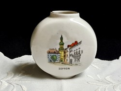 Special shape aquincum porcelain vase Sopron skyline and inscription