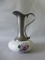 Gyönyörű antik,ibolya mintás porcelán-ón karaffa,kancsó