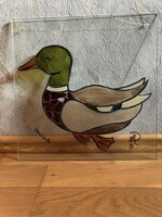 Cute duck pattern painted? Glass plate - marked / signed